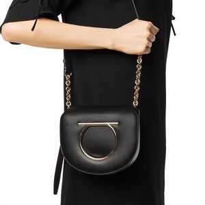 Salvatore Ferragamo Vela Large Black Leather Shoulder Crossbody Bag